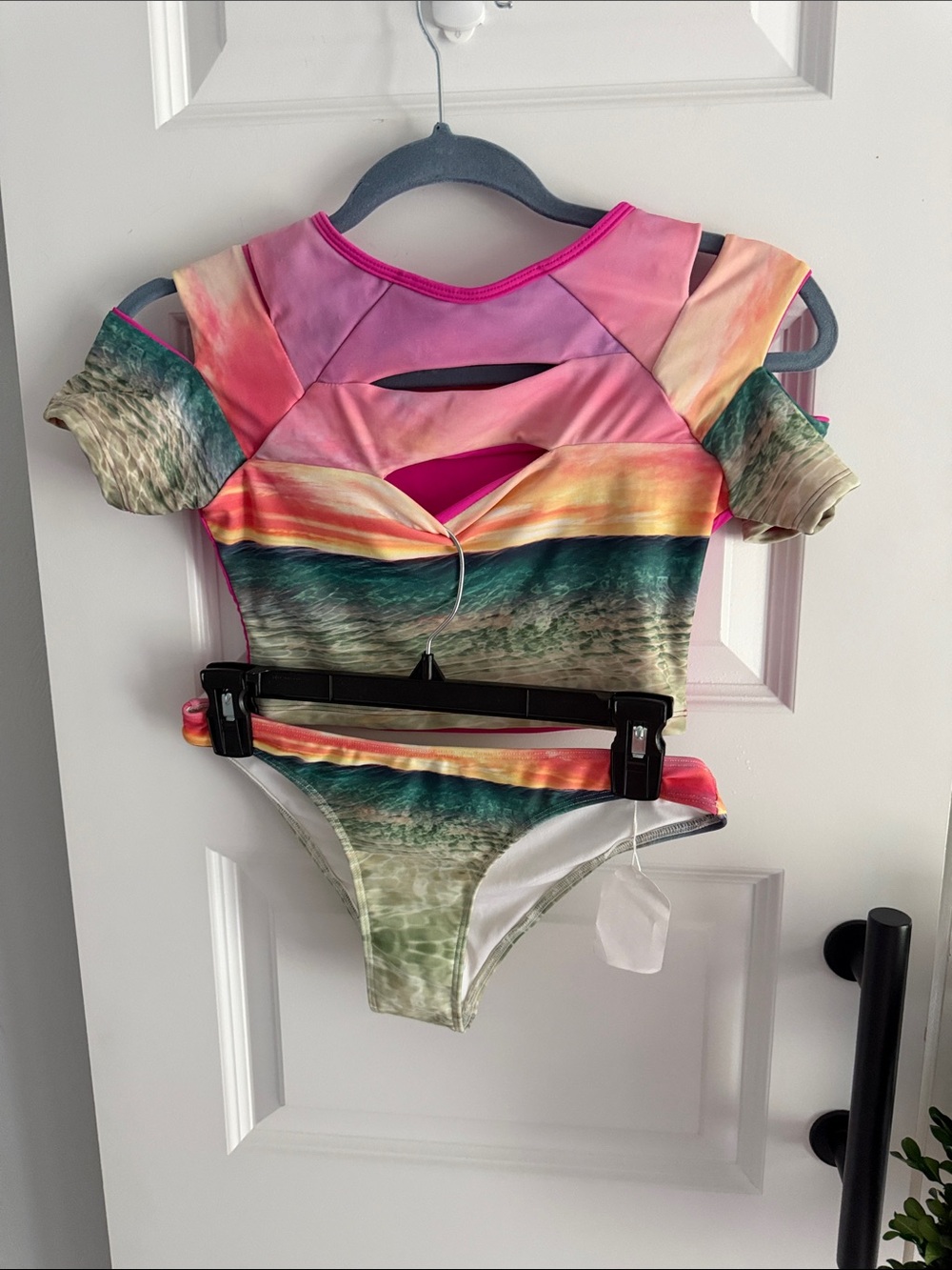 Colorful Ocean Print bikini Swimsuit with Cutouts size 10